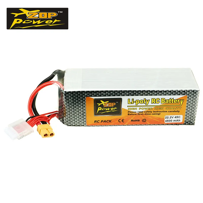 

ZOP Power 22.2V 4500mah 45C 6S Rechargeable Lipo Battery XT60 Plug for ALZRC 505 RC Helicopter Quadcopter Toys Parts