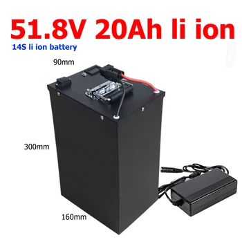 

waterproof 51.8V 20ah Lithium ion battery 48V 20Ah Li ion 18650 BMS 14S 51.8V for 48v bike vehicles scooter solar +3A Charger