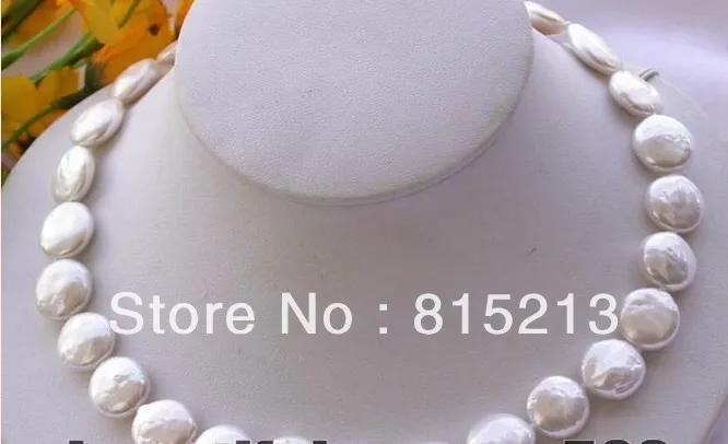 

ddh00224 Stunning AA++ 17" 14mm white coin freshwater pearl necklace 14k