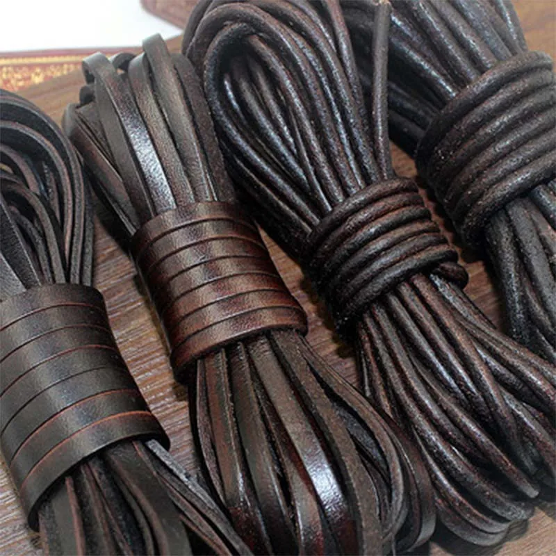 Шнур из натуральной кожи, Круглый/плоский шнур из коровьей кожи, 2 метра, 1,5 10 мм|Ювелирная фурнитура и компоненты| | АлиЭкспресс