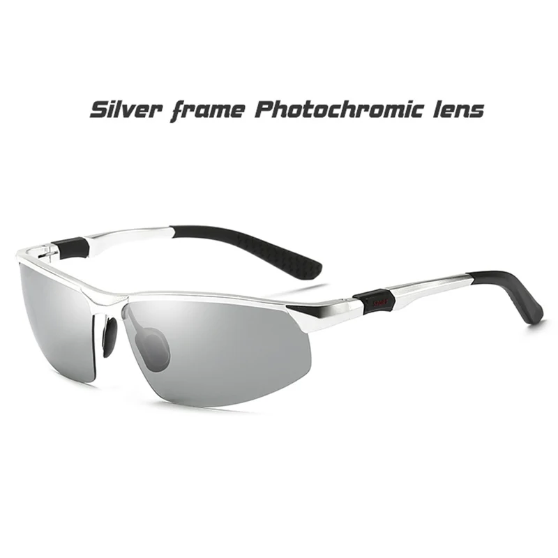 Мужские спортивные поляризованные фотохромные солнцезащитные очки с логотипом, для любой погоды, обесцвечивание, HD, профессиональные солнцезащитные очки для вождения, мужские очки - Цвет линз: silver frame