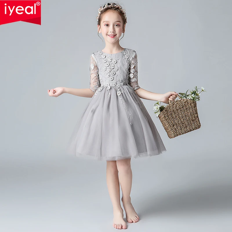 IYEAL-tutú para niña, vestido de de princesa cumpleaños para de tres cuartos, vestido elegante de dama de honor para niña, ropa - AliExpress