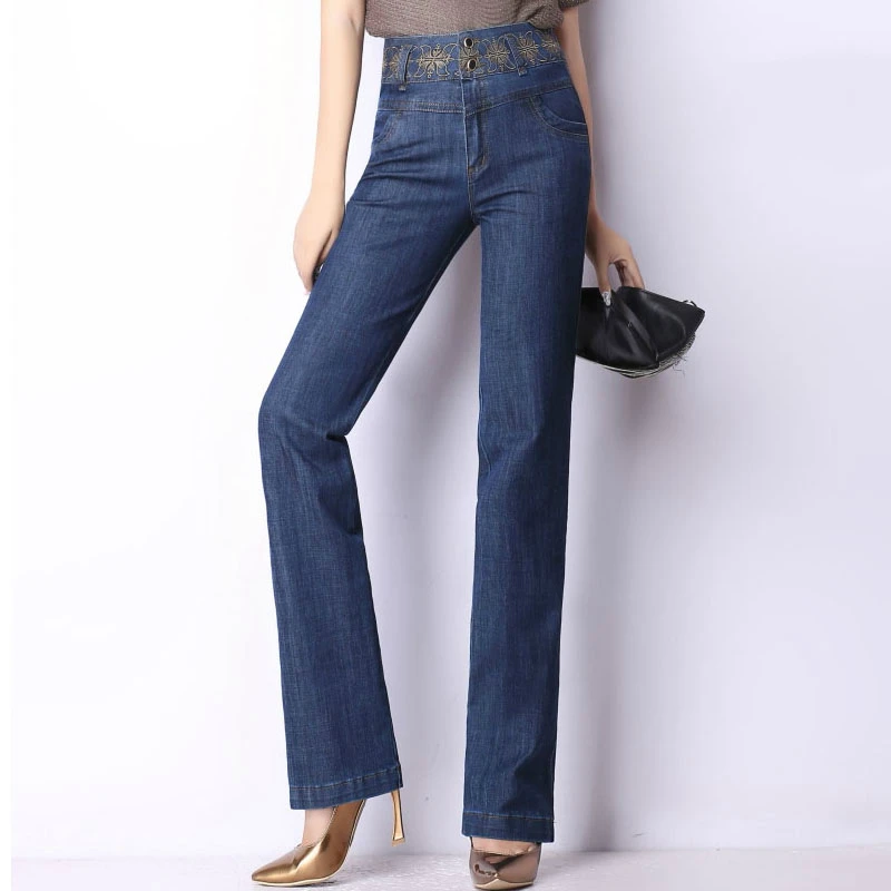 jeans women new spring and autumn Middle-aged mother office lady cotton stretch female women brand straight embroidery jeans clothes jeans women