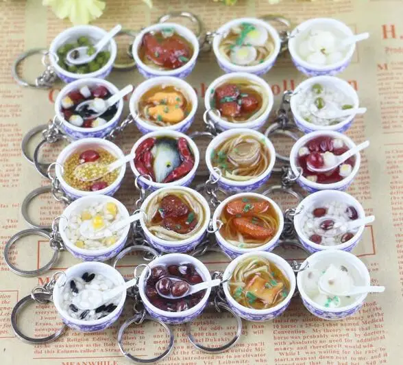 

20pcs/lot 3cm Kitchen Toys Simulation Food Miniature Chinese Dessert Ramen Noodles Key Chain Key Rings Pretend Play Toy
