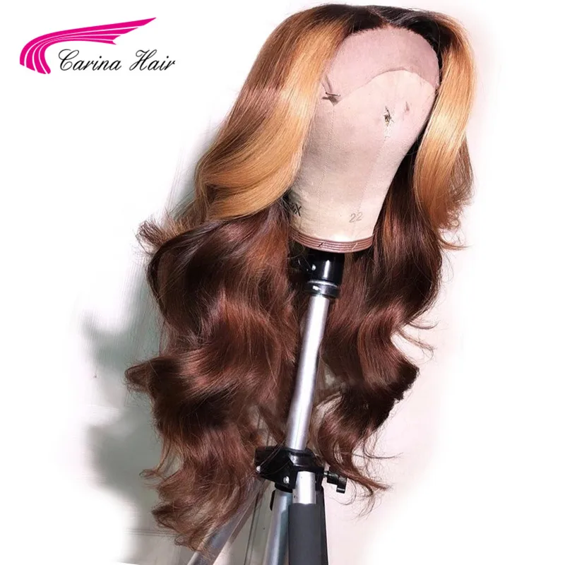 

Carina Hair Ombre Brown With Honey Blonde Highlights Human Hair13x6 Lace Frontal Wig Brazilian Remy Lace Front Human Hair Wigs