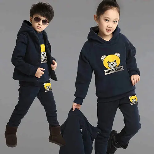 Комплект одежды для маленьких мальчиков и девочек 4-12 лет, осенне-зимняя одежда для маленьких мальчиков 2 цвета, топы, пальто, жилет, штаны, комплект одежды из 3 предметов - Цвет: 01