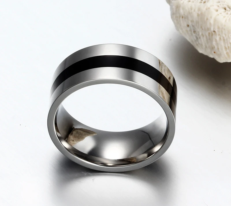 Modyle 2019 New Fashion Simple Men's Rings with Black Line in The Middle Stainless Steel Male Accessories