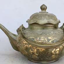 1" Китайский Бронзовый 8 Бессмертный Кран благоприятный символ Статуя Вино Tea Pot Кувшин