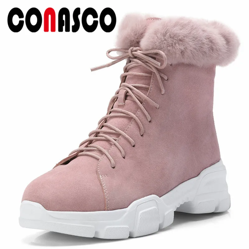 

CONASCO New Fashion Women Ankle Boots Platforms Warm Winter Snow Boots Lace Up Round Toe Short Martin Shoes Woman Basic Boots