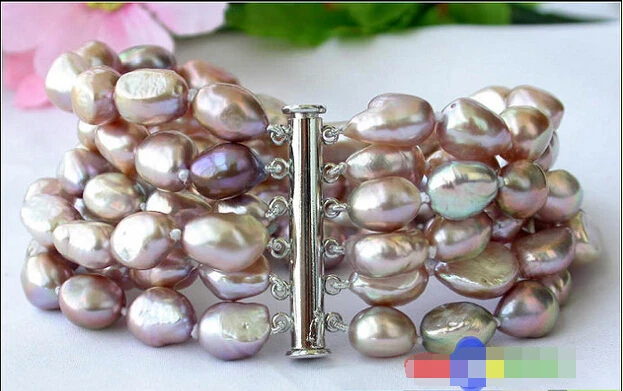 

6ROW 14MM lavender BAROQUE FRESHWATER CULTURED PEARL BRACELET Noble style Natural Fine jewe Fast (D) SHIPPING