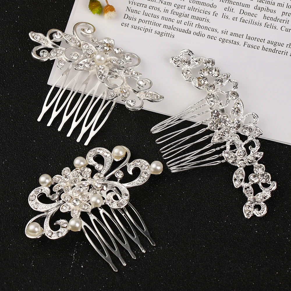 

1Pcs Crystal Rhinestone Flower Leaf Bridal Hair Comb for Girls Hair Ornaments Jewelry Simulated Pearls Wedding Hair Accessories