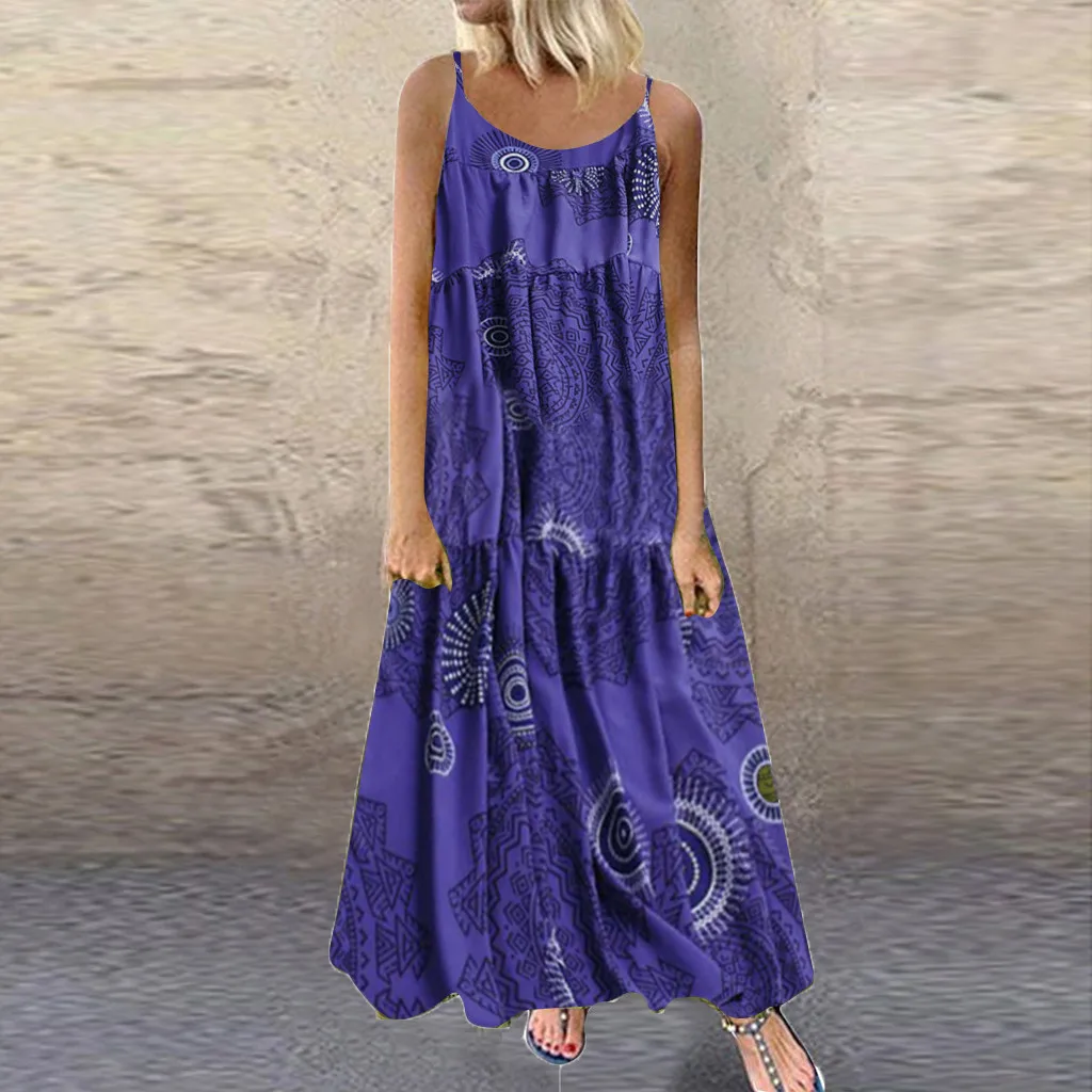 MAXIORILL Новое Женское богемное свободное Макси платье большого размера без рукавов с принтом t3+ 3