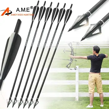 

6/12/24 pcs Carbon Arrow 20/22 inch Bladehead Crossbow Arrows Mix Carbon Steel fixed Arrows Outdoor Traditional Bow Sports