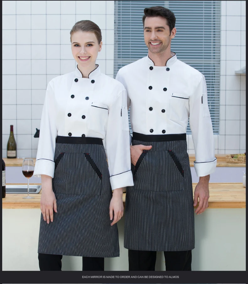 Мужская куртка шеф-повара ресторана с длинным рукавом для повара, рабочая одежда для отеля, дышащая двубортная женская униформа шеф-повара, кухонный инструмент 89