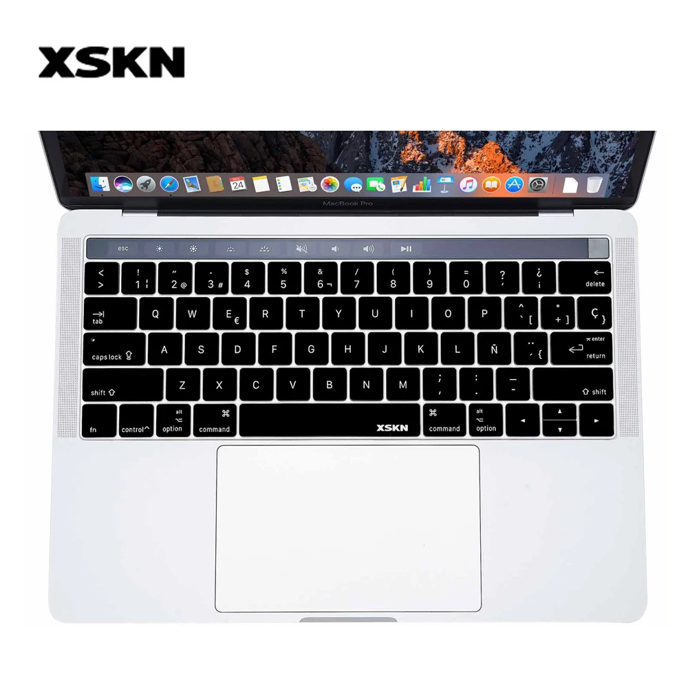 XSKN новейший испанский силиконовый чехол для клавиатуры TouchBar стикер для MacBook Pro 13(A1706 A1989) и для MacBook Pro 15(A1707 A1990