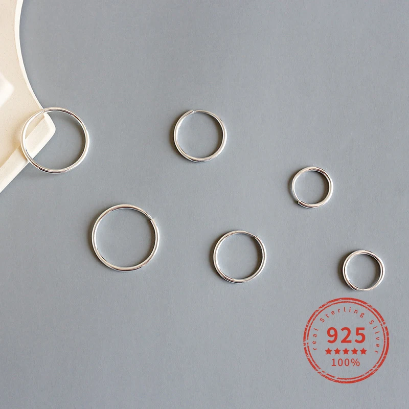 

Real 925 Sterling Silver Earrings Minimalist Round Hoop Earrings for Fashion Party Fine Jewelry 2019 Accessories WDE069