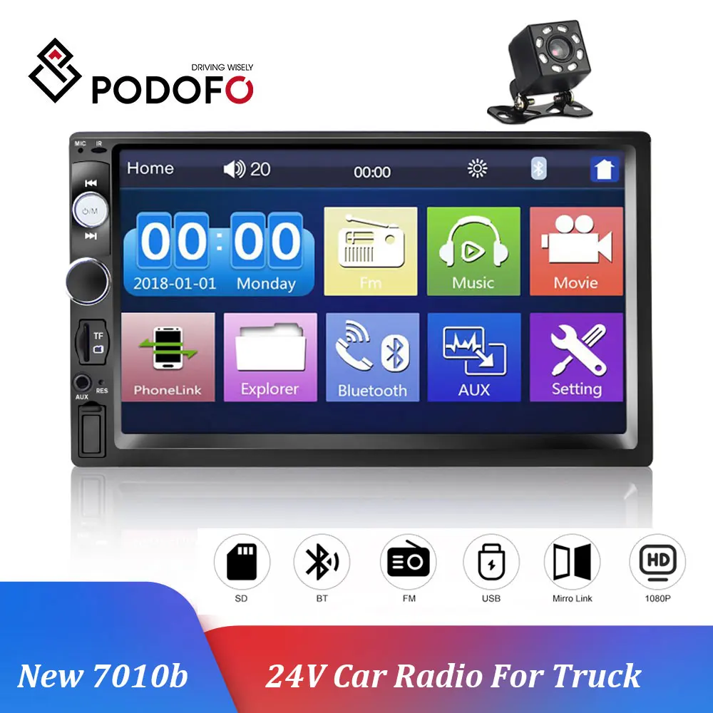 

Podofo HD 7" Autoradio 2 Din 24V Car Radio 7010B MP3 Player Stereo Bluetooth Audio Auto Truck Car Stereo USB SD FM Coche