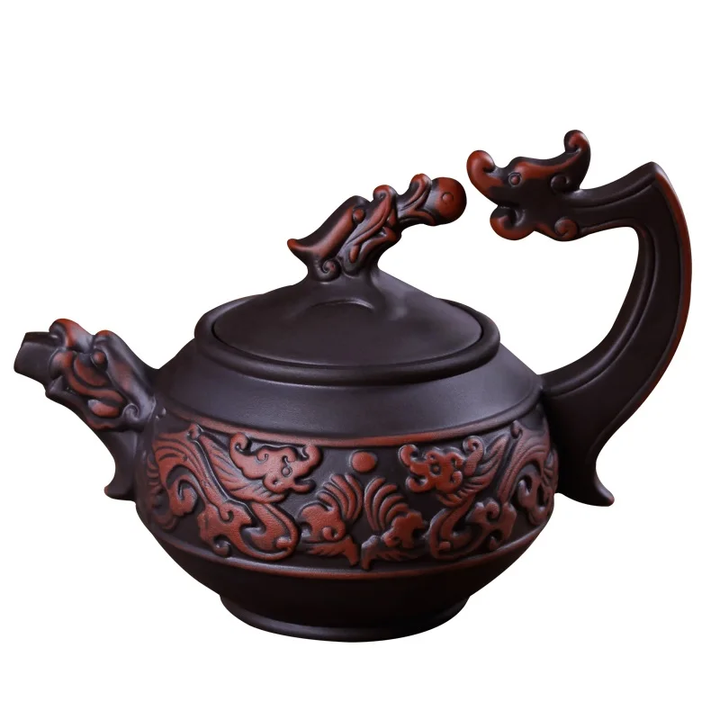Yixing Zisha teapot Pure handmade The red clay teapot Handle Antique