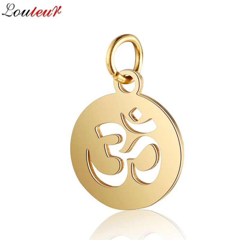 

LOULEUR 2Pcs/lot 12*17mm Stainless Steel Hollow Round Letter OM Charms Pendants Gold Color For Necklace DIY Jewelry Making