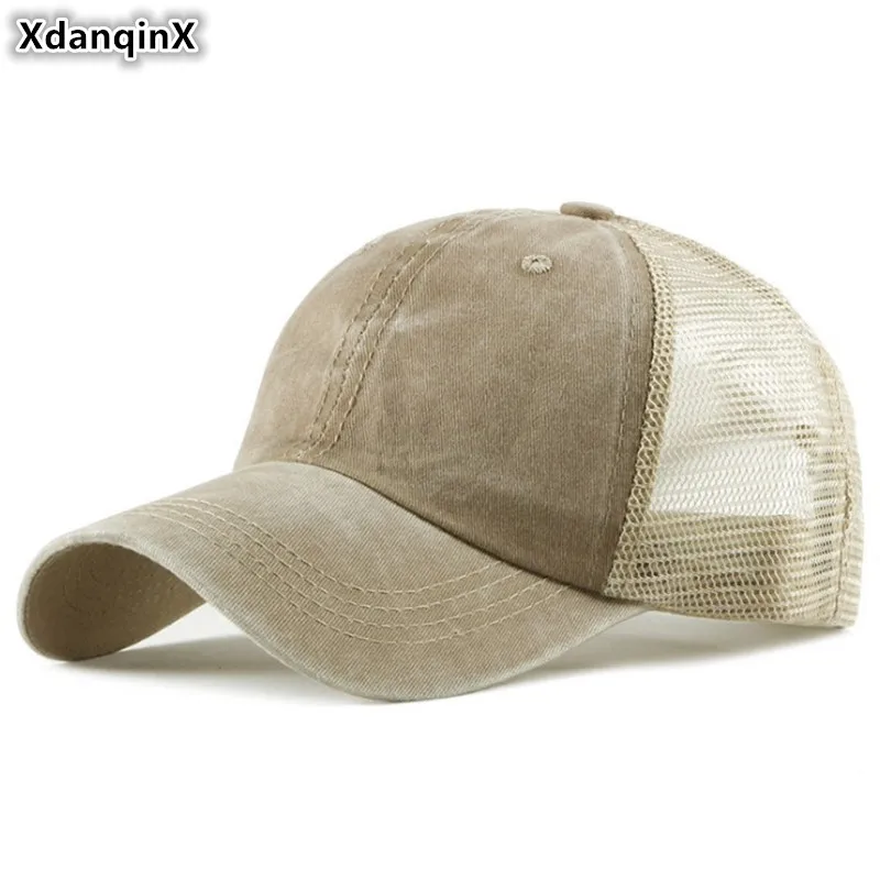 XdanqinX Snapback Кепка Регулируемый размер мужские сетчатые дышащие бейсболки летняя модная Женская Спортивная Кепка с хвостом сетчатая шапка