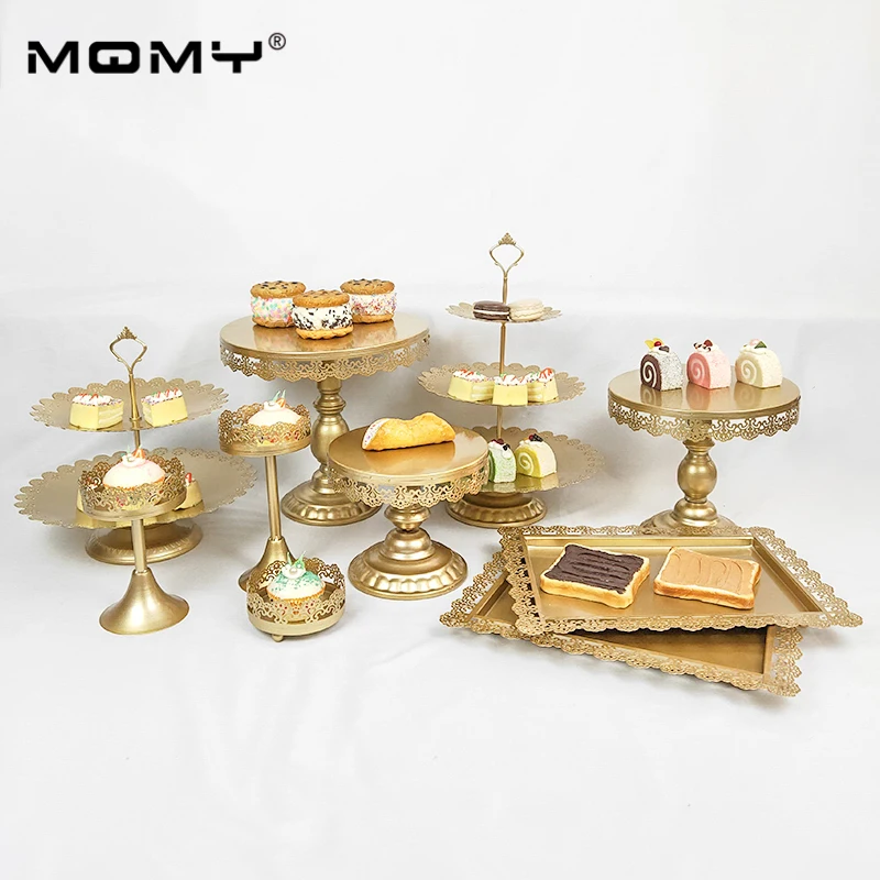 

10 PCS/ Set Gold Tray Metal Crystal 3 Tier Cupcake Round Wedding Cake Stand