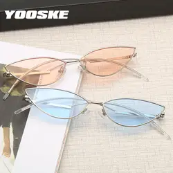 YOOSKE маленький кошачий глаз солнцезащитные очки Женские винтажные Cateye Солнцезащитные очки женские брендовые дизайнерские красные розовые