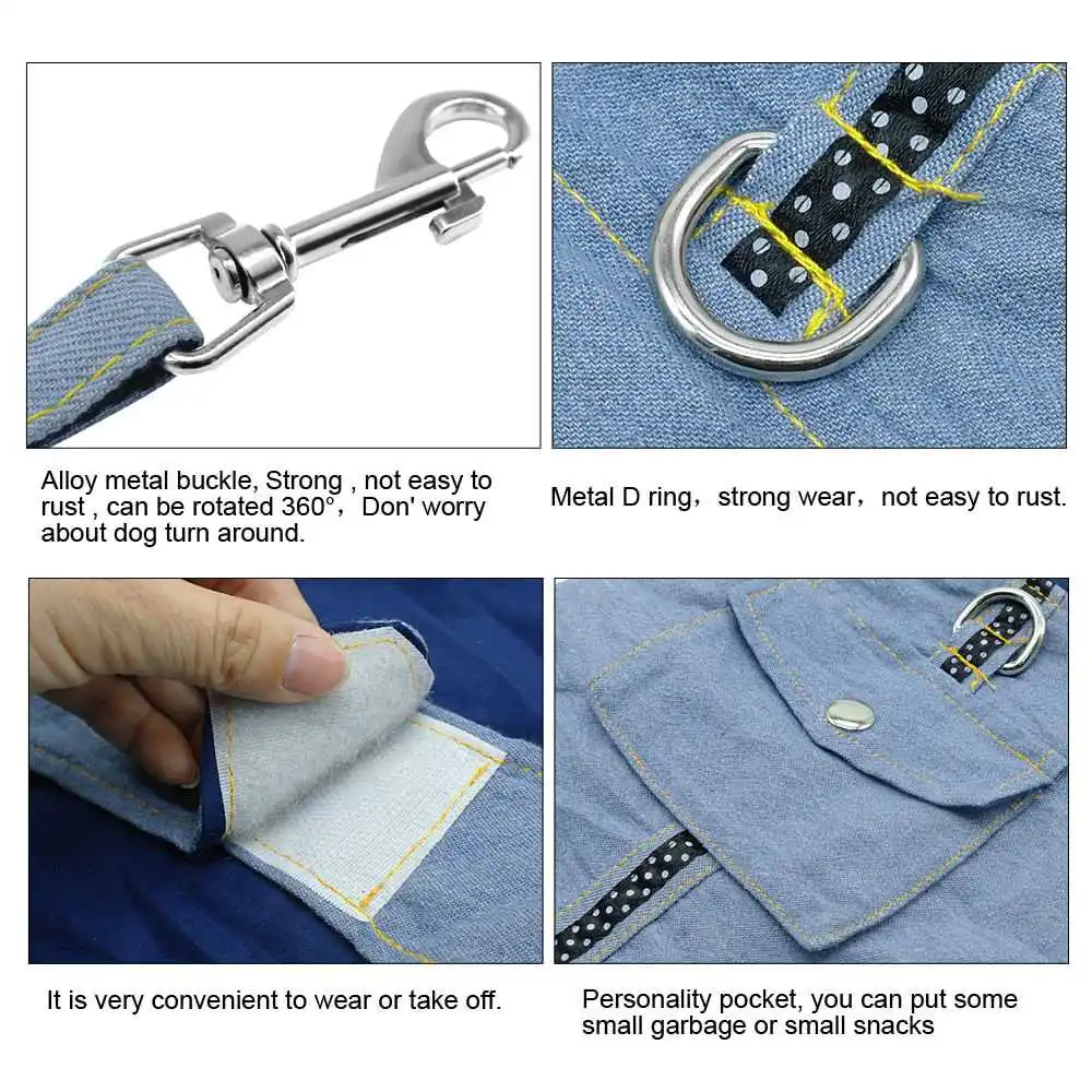 Джинсовый жилет для собак, жгут, поводок, набор звезд для маленьких и средних, для собак джинсовая одежда пальто наряд, Одежда Тедди терьер товары для щенков питомцев