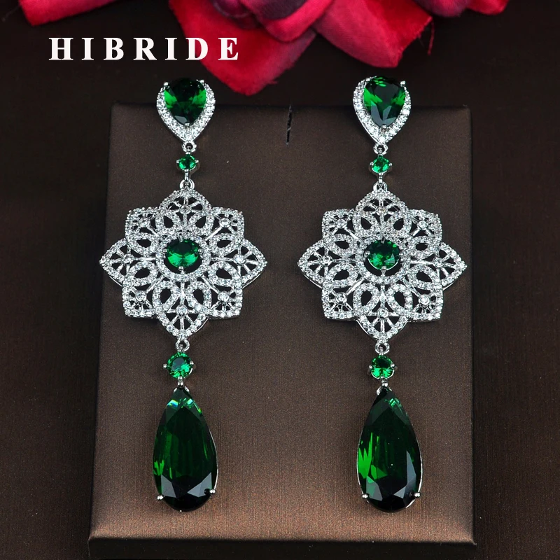 

HIBRIDE Luxury Flower Design Water Drop Cubic Zircon Earring For Women Brincos Jewelry Wedding Pendientes Mujer Moda E-828