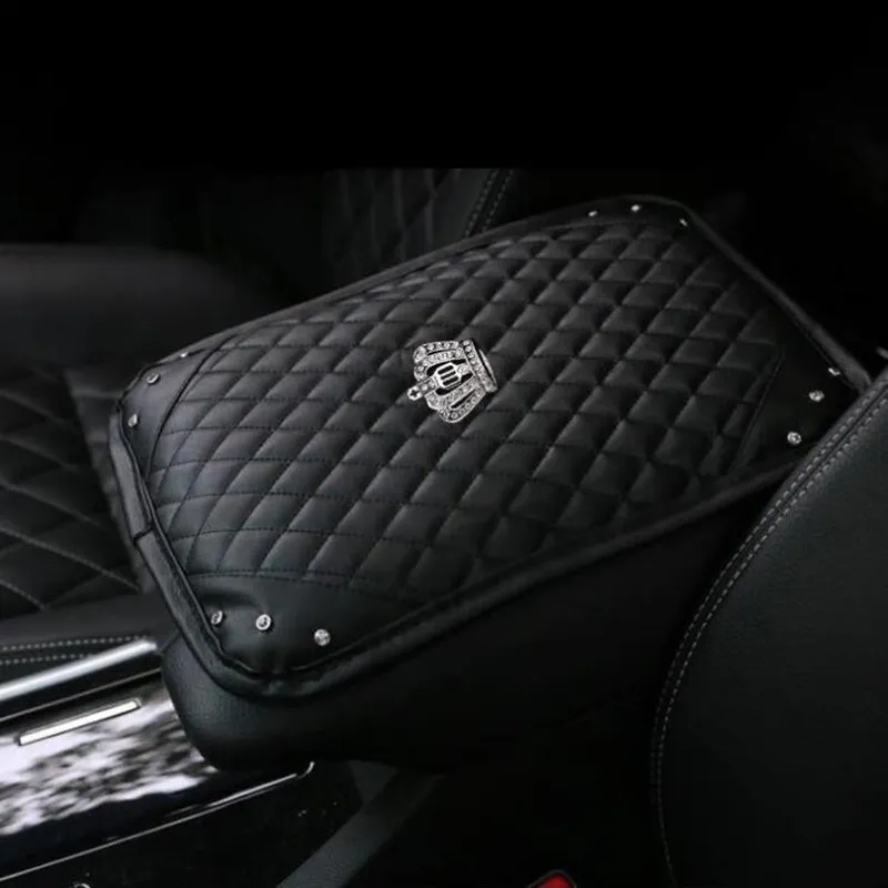 

Crown with Crystal Rhinestone Car Armrests Cover Pad PU Leather Vehicle Center Console Arm Rest Box Cushion Covers Protector