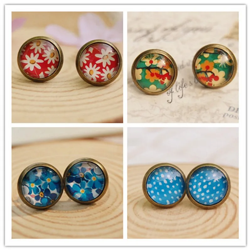 Woman Lady Fashion Earrings Handmade Retro Vintage Jewelry Earrings Cute lovely Studs Earrings Time Gem Glass Earings brinco