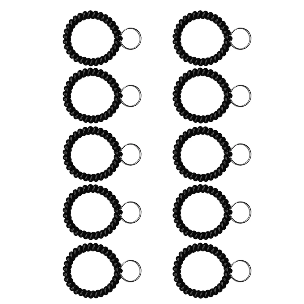 10Pcs Wrist Band Key Ring Chains Outdoor Sports Spiral Wrist Coil Keychains for Gym Fitness Running Scuba Diving Hiking Walking
