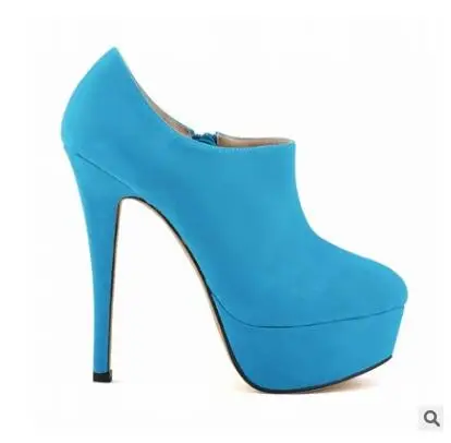 Loslandifen/модные вечерние ботинки на высоком каблуке и платформе с круглым носком; женские замшевые ботильоны на платформе; большие размеры 35-42 - Цвет: light blue flock
