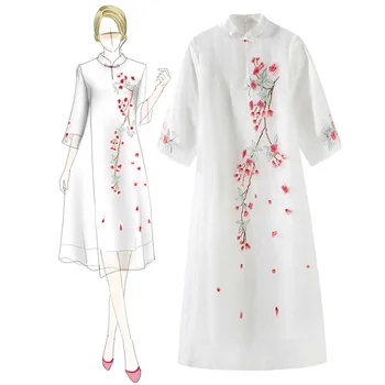 

Chinese Traditional Embroidery Flower A-line Evening Dress Elegant Female Mandarin Collar Cheongsam High Quality Qipao Vestidos