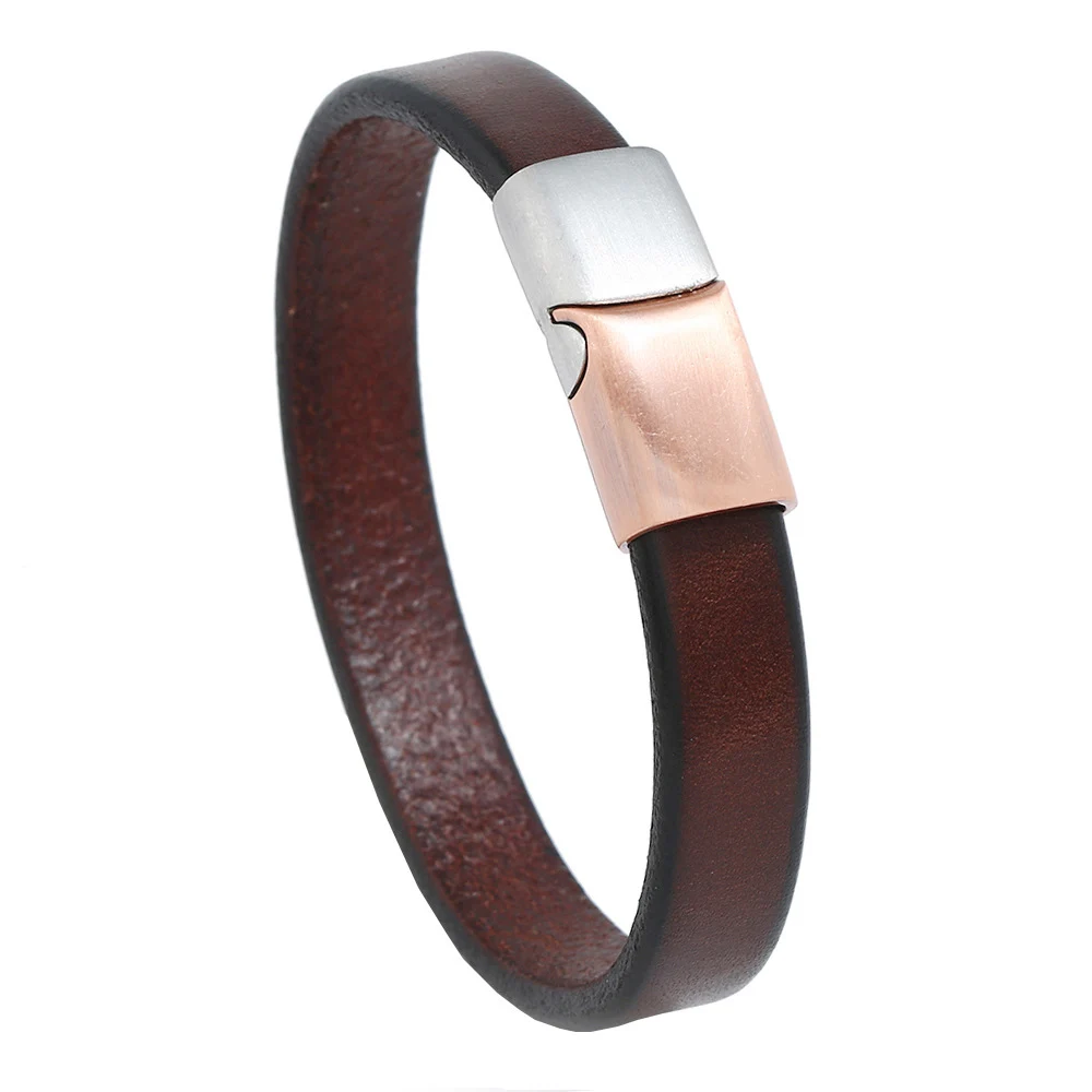 NIUYITID Bracelets & Bangles Mens Women Leather Bracelets 2018 Stainless Steel Buckle Male Rope Chain Wholesale Jewelry (4)