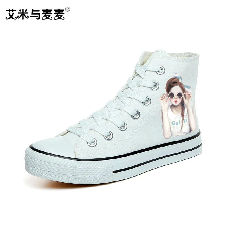 

All Match Spring Autumn Womans Shoes 2018 Breathable Girls Hand Painted White Sneakers High Top Canvas Shoes for Women