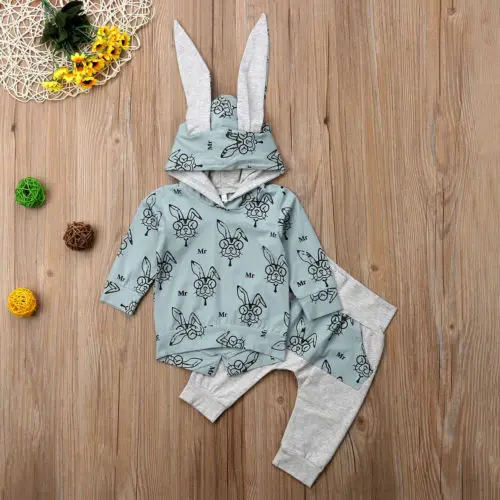 

2018 Canis Toddler Kids Baby Girls Ear Hooded Top T-shirt+Leggings Outfits Clothes Bunny Autumn Set Clothing