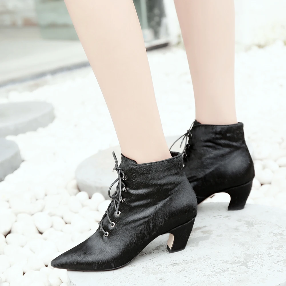 

Lapolaka 2018 Wholesale Horsehair Leopard Lace Up Boots Women Shoes Fashion Sexy Pointed Toe Shoes Woman Ankle Boots