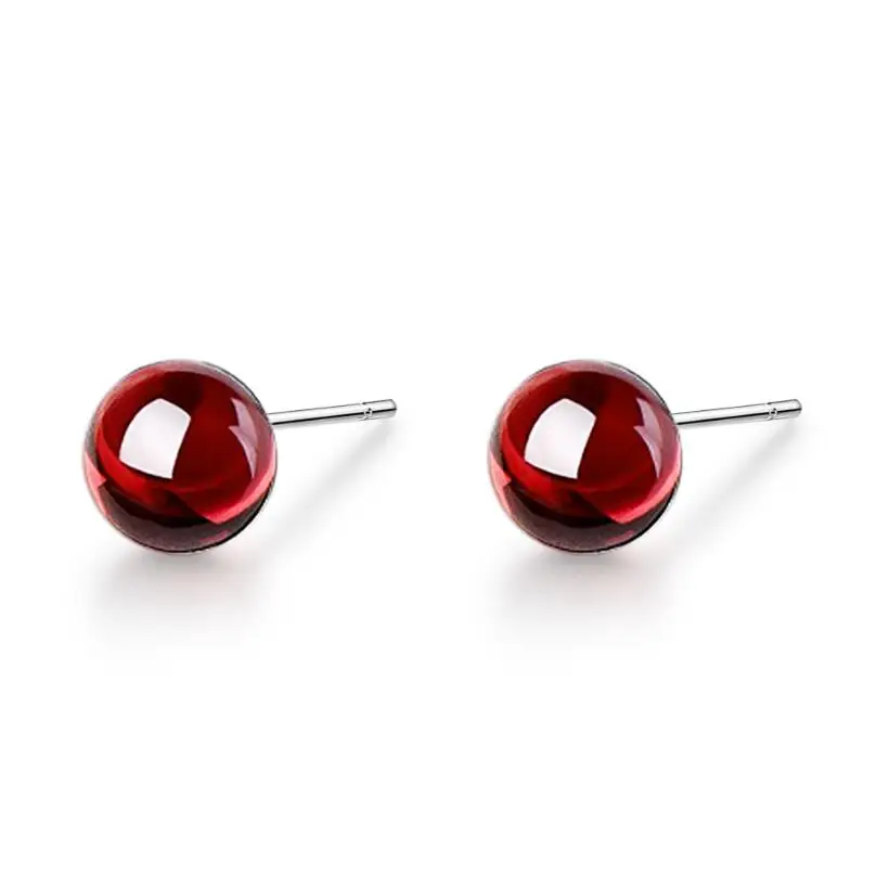 

New Simple Exquisite Round Garnet Stud Earrings For Women Trend Creative 925 Sterling Silver Party Gifts Jewelry SAE310