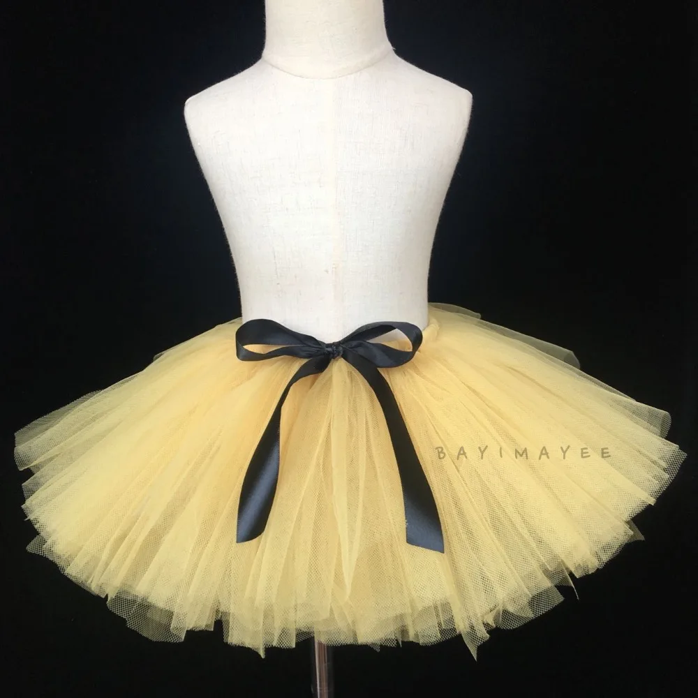 Милая желтая фотоюбка для девочек пушистая с золотыми блестками и бантом Детская