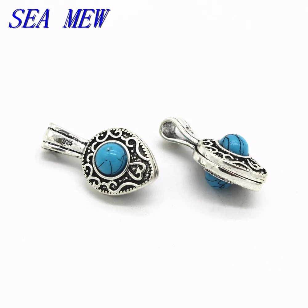 

SEA MEW 13*24mm Tibetan Cupronickel Turquoise Pendant Red/Blue Spacer Beads Counter With Clip Charm For Jewelry Making 5PCS