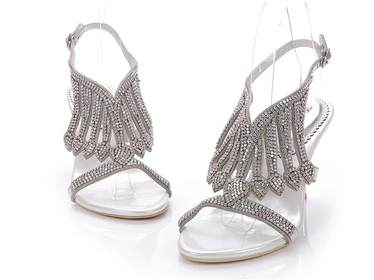 New 2016 summer diamond high-heeled stiletto heel sandals rhinestone comfortable banquet women silver wedding shoes size 1112