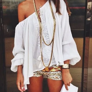 

JAYCOSIN 2019 top Women Off Shoulder shirt Lace Chiffon Long slash Sleeve Fashion Breathable Tops