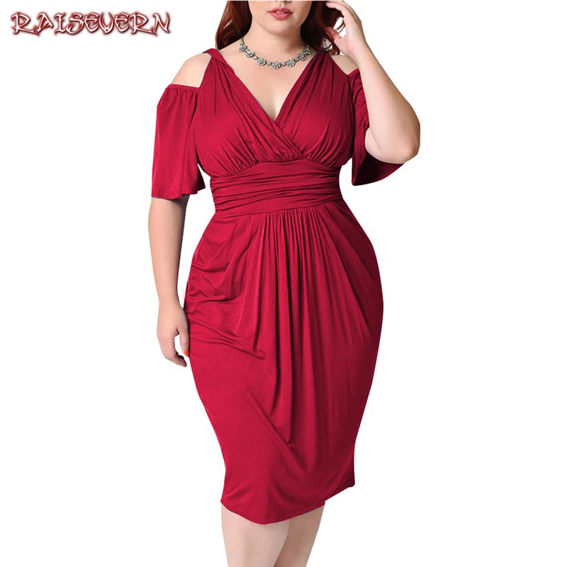 

RAISEVERN Fashion Women V Neck Dress Summer Dresses Women 2019 Dresses Woman Party Night Plus Size Elegant Large Size Dress