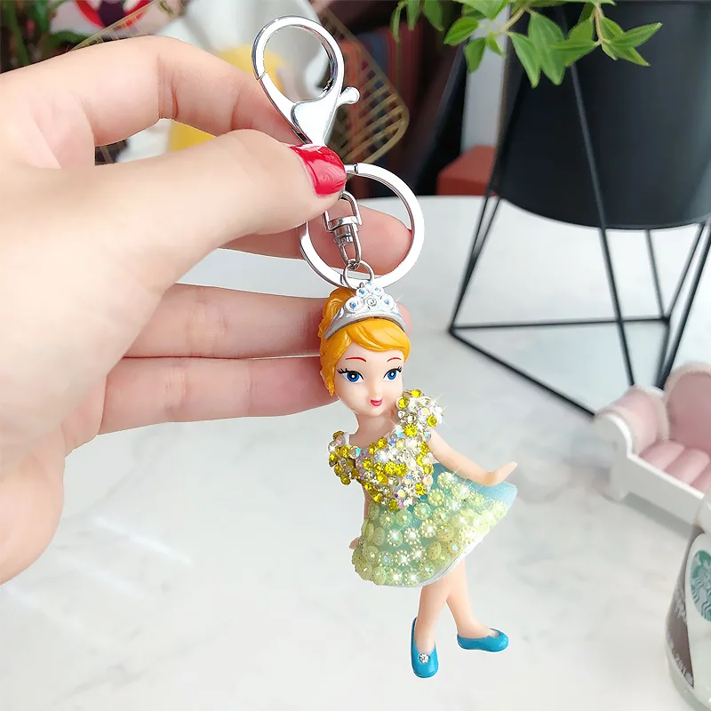 Caricatura Anime cuento de hadas strass sirena princesa Llavero chica niño muñeca Llavero coche bolso llaveros trinquete Llavero