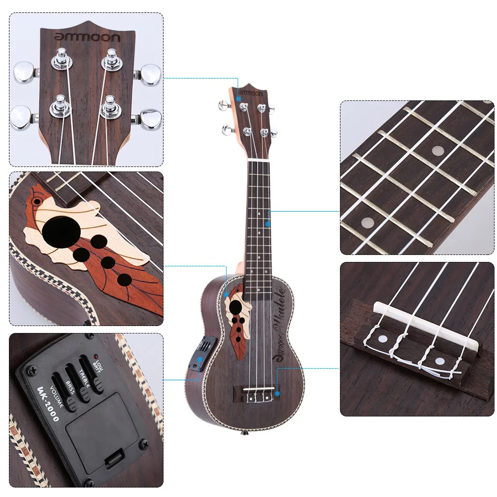 Ammoon Spruce 2" Акустическая укулеле 15 Fret Ukelele uke 4 струны гитара со струнами музыкальный инструмент со встроенным звукоснимателем EQ