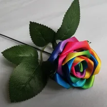 Радужные цветы розы ручной работы шелковые атласные Сатиновые розы/украшение на свадьбу свадебный букет, домашнее украшение свадебные цветы