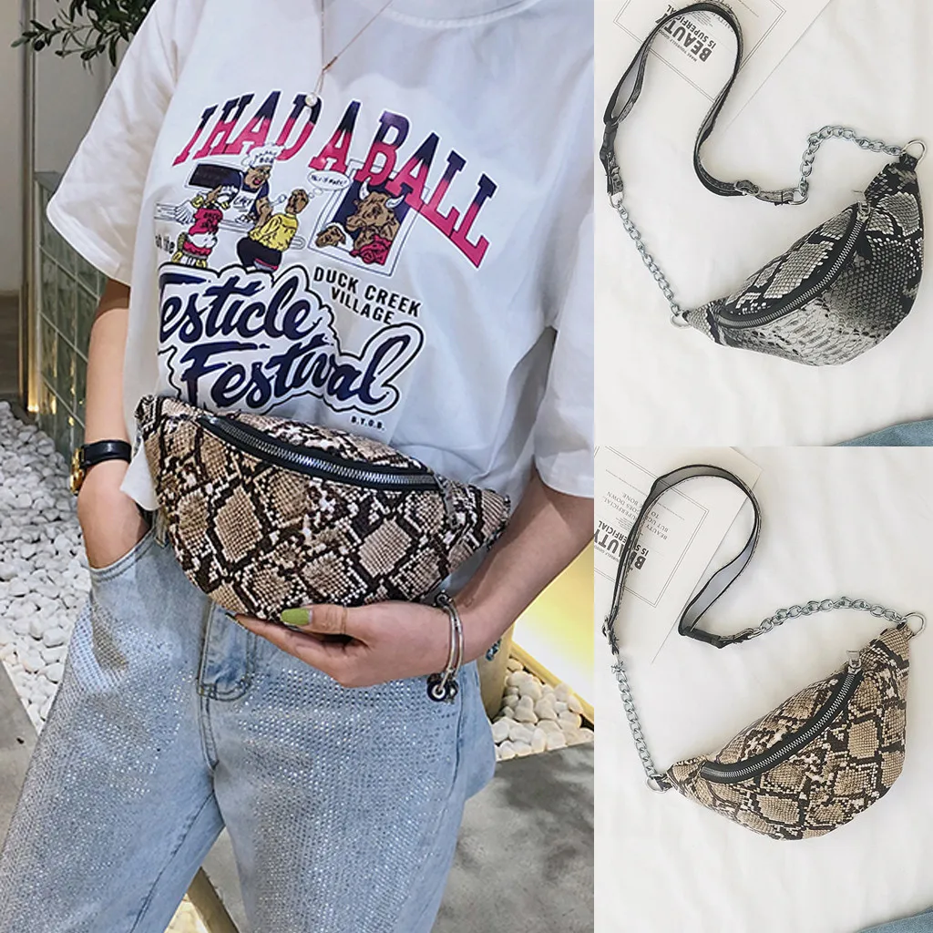 Змеиная кожа нагрудные сумки унисекс 2019 модная змеевидная цепь сумка змеиная кожа Сумка через плечо Уличная Стиль
