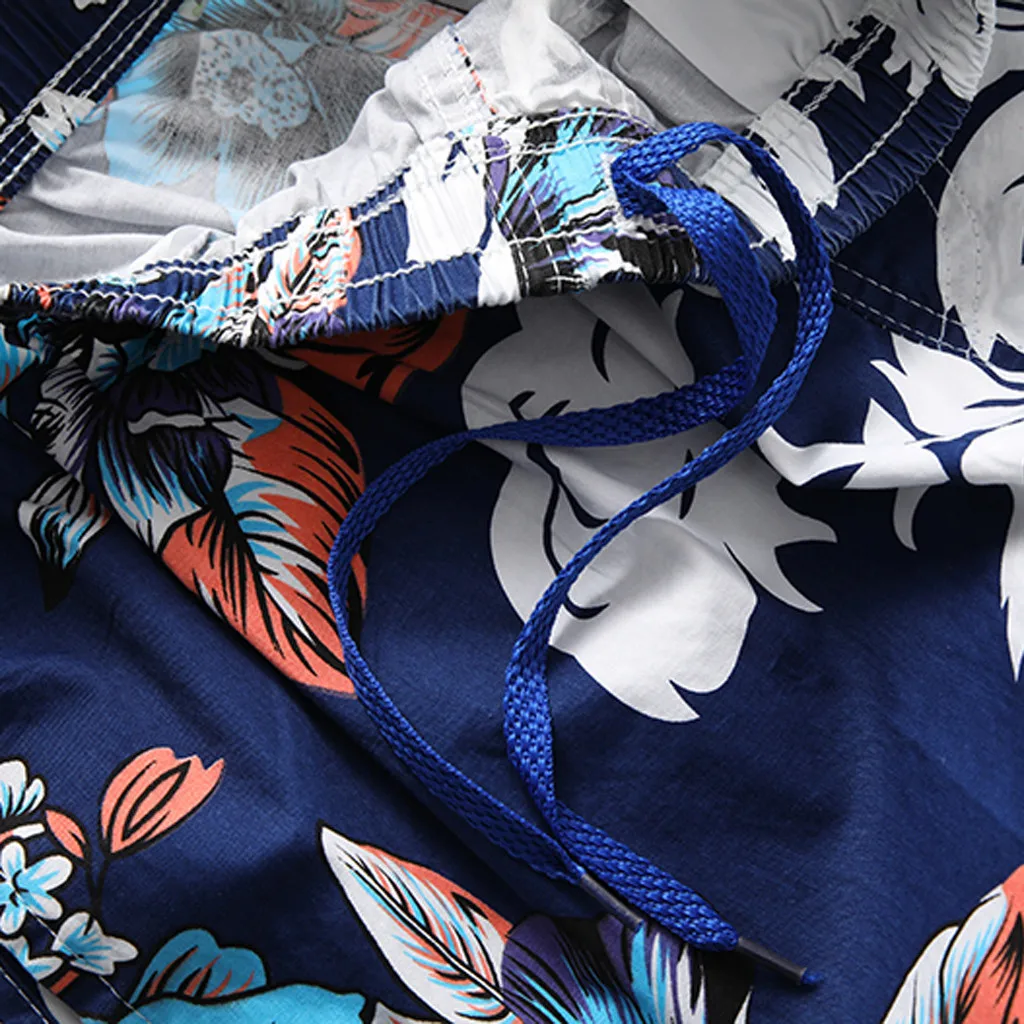 Пляжные шорты мужские лето мода Повседневное быстросохнущая синий печати свободные эластичный пояс, карманы пляжные спортивные шорты