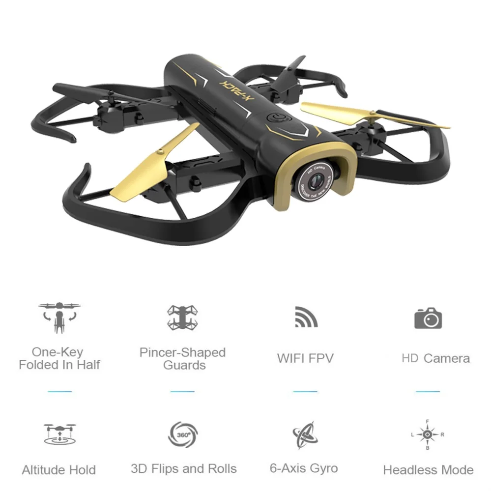 Мини Дрон с камерой HD WIFI FPV удерживающий высоту черный селфи складной