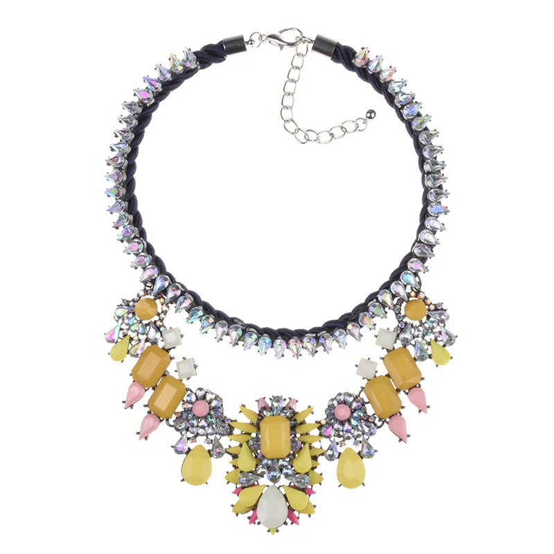 JERPVT новые женские модные роскошные свадебные украшения хрустальное ожерелье для женщин со стразами эффектное ожерелье s - Окраска металла: yellow